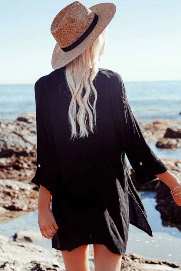 Long Sleeve Button Down Chiffon Cover Up Blouse