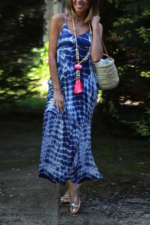 Tie Dye Stripe Casual Plus Size Maxi Dress