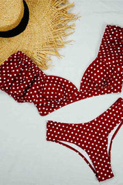 Bubble Sleeve Dot Print Two pieces Swimsuit (3 Colors)