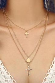 Cross Multi-Layered Adjustable Strap Necklace