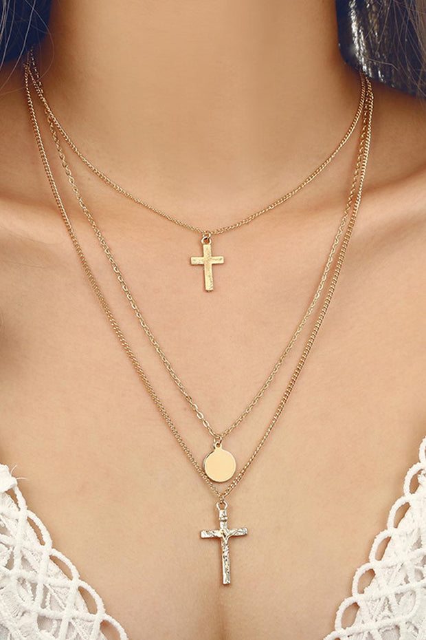 Cross Multi-Layered Adjustable Strap Necklace