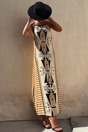 Ethnic Print Backless A-line Maxi Dress