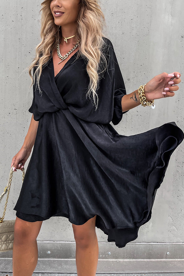 Batwing Sleeve Satin Mini Dress