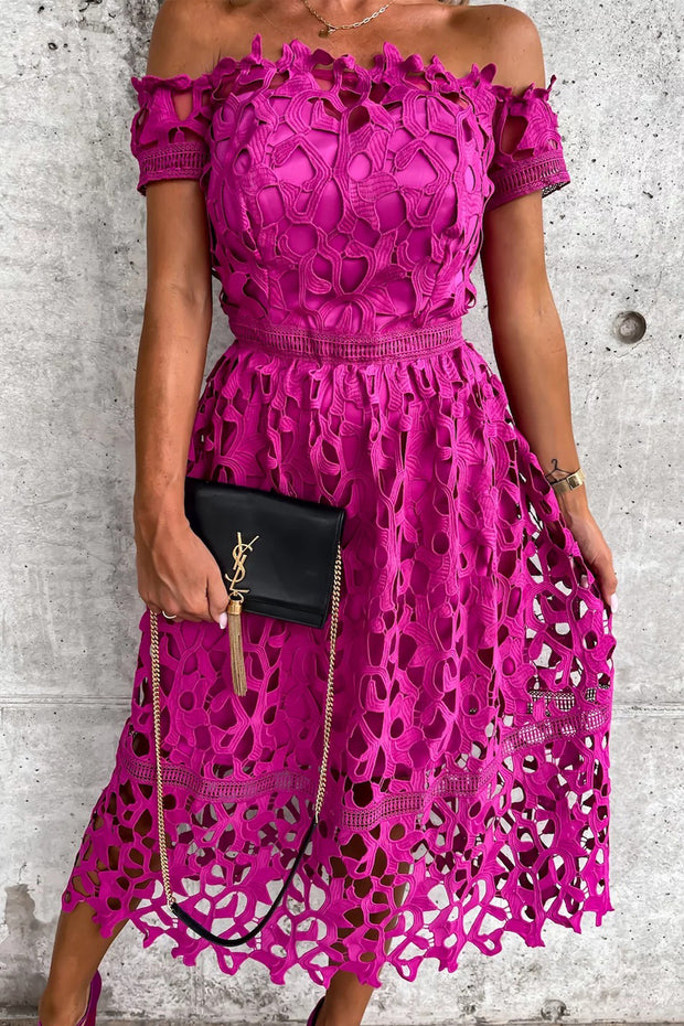 Off Shoulder Crochet Lace Midi Dress