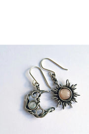 Vintage Moonstone Asymmetrical Sun Moon Earrings