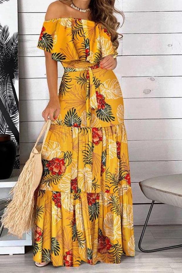 Off Shoulder All Print Maxi Dress