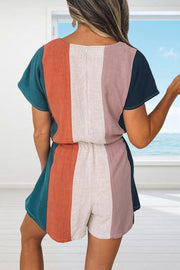 Linen Color Block Casual Romper