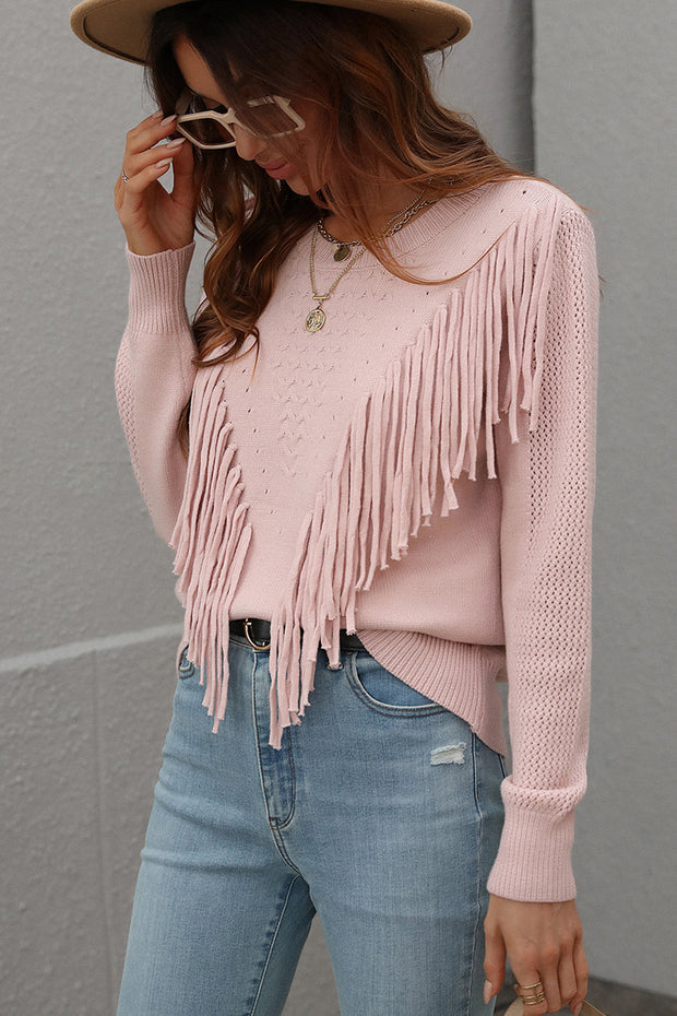 O Neck Tassel Design Sweater