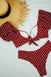 Bubble Sleeve Dot Print Two pieces Swimsuit (3 Colors)