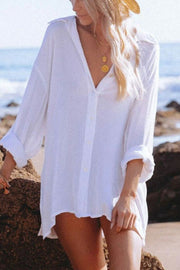 Long Sleeve Button Down Chiffon Cover Up Blouse