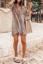 Leopard Printed Long Sleeve Shirt Mini Dress