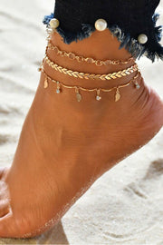 Sparkly Gold Tone Pendant Anklet（Three Piece Set）