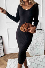 V Neck Casual Long Sweater Dress（3 Colors）