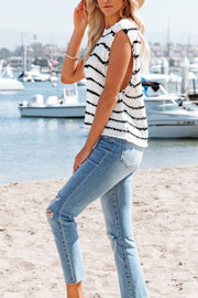 Sleeveless Black And White Striped T-shirt Vest