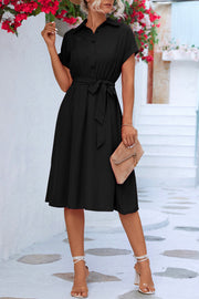 Solid Short Sleeve Shirt Midi Dress