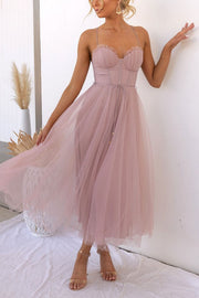 Princess Chiffon Suspenders Party Midi Dress