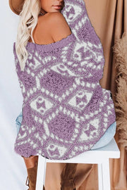 Oversized Geometric Print V Neck Sweater