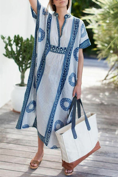 Bohemian Print Maxi Beach Cover Up