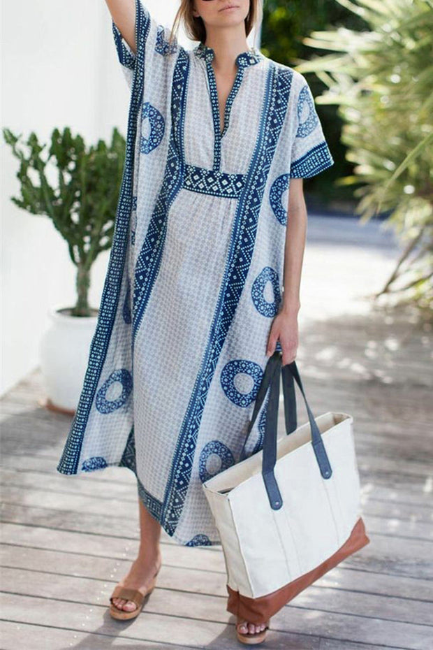 Bohemian Print Maxi Beach Cover Up