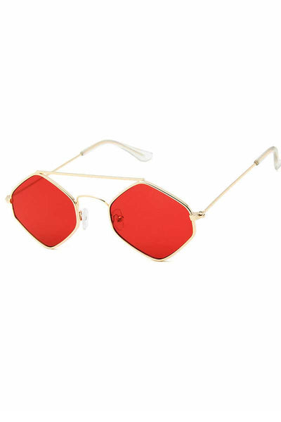 Geometric Cutout Metal Frame Tinted Lens Sunglasses