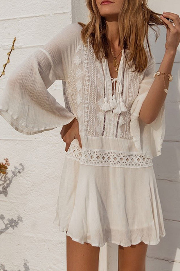 Chiffon Lace Ruffle Bell Sleeve Cover up