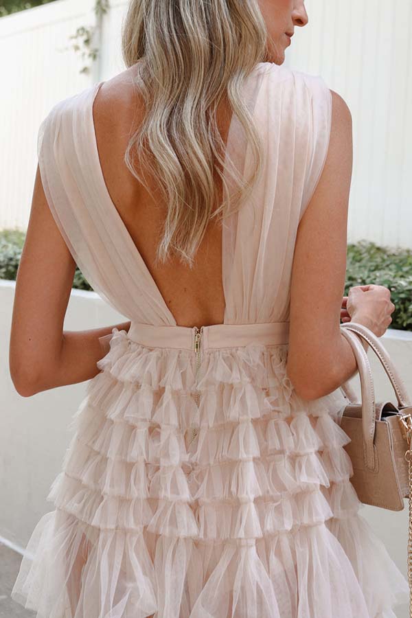 Dreamiest Statement Tiered Nude Tulle Maxi Dress