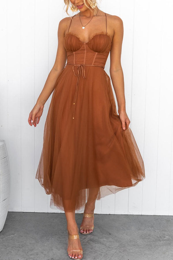 Princess Chiffon Suspenders Party Midi Dress