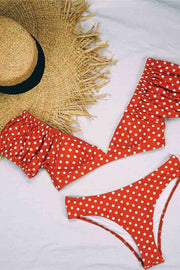 Bubble Sleeve Dot Print Two pieces Swimsuit (3 Colors)