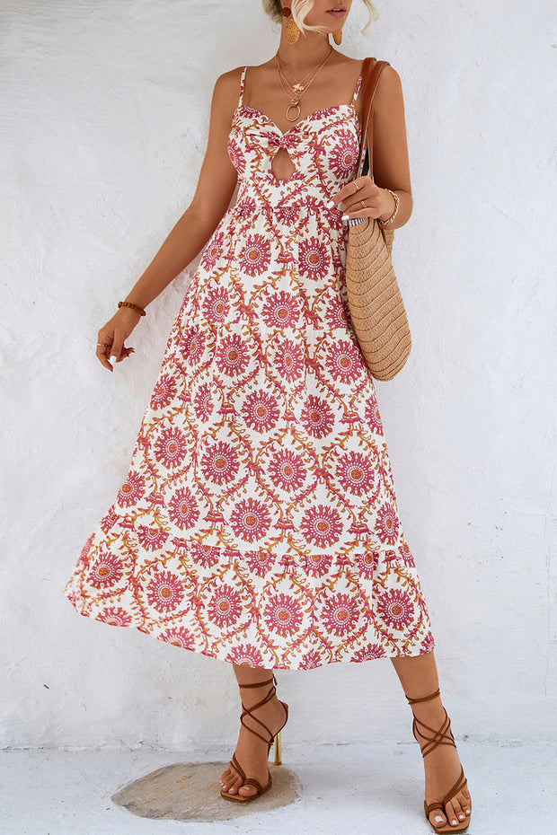 Floral Printed Strap Cutout Midi Dress