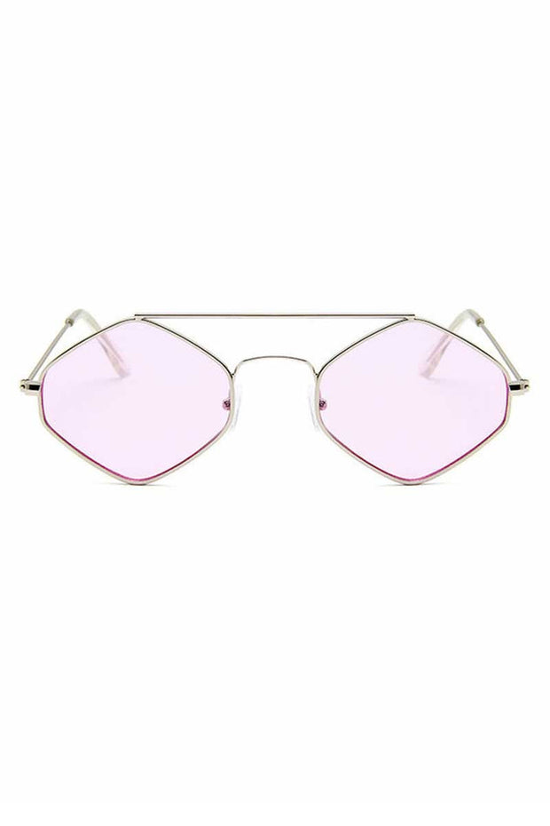 Geometric Cutout Metal Frame Tinted Lens Sunglasses