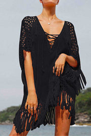 Knitted Fringed Beach Cover-up