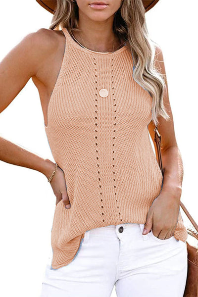 Halter Crew Neck Sleeveless Knit Vest（2 Colors）