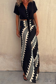 Geometric Print Elastic Waist Maxi Skirt