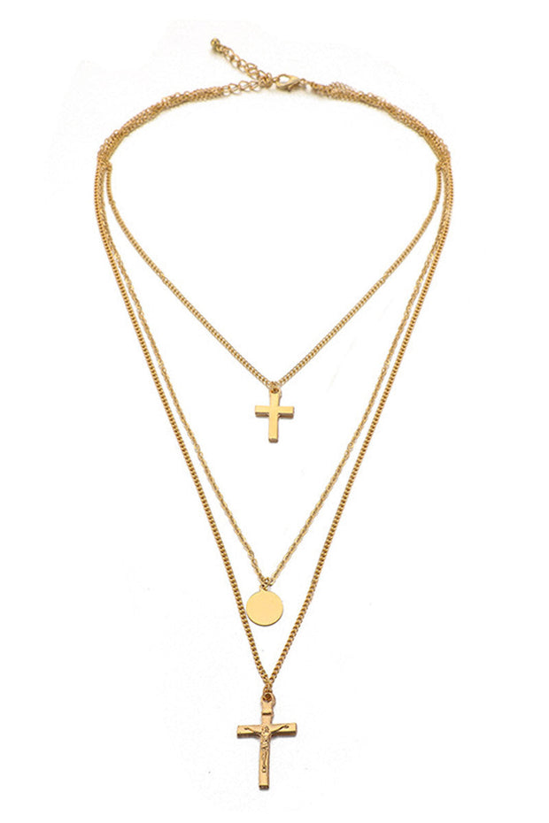 Cross Multi-Layered Adjustable Strap Necklace