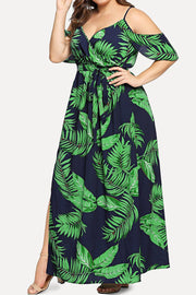 Women Plus Size Cold Shoulder Floral Maxi Bohemian Split Dress