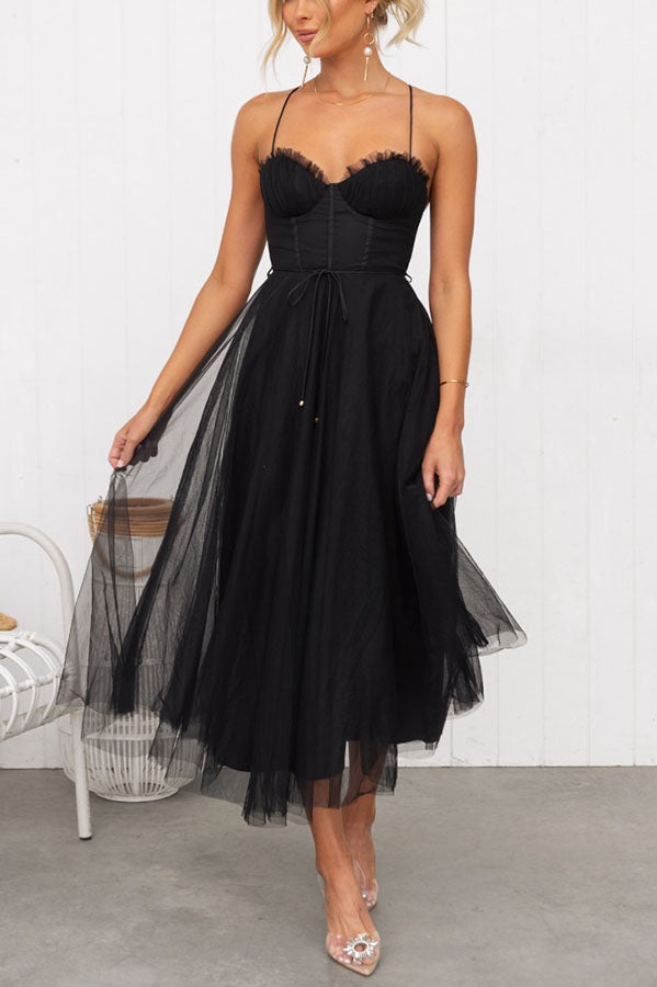 Princess Chiffon Suspenders Party Midi Dress