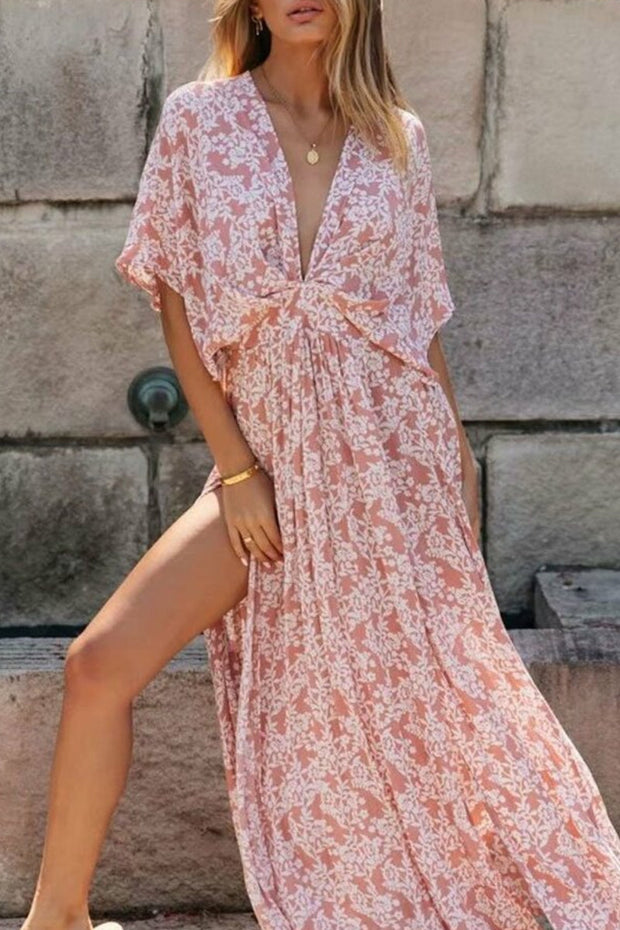 Bohemian Print Split High Waist Maxi Dress