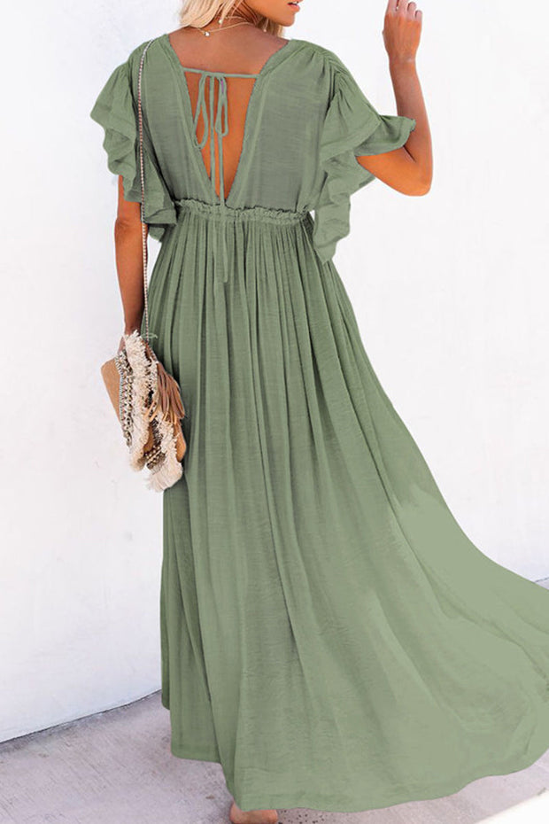 Bohemian Flowy Button-Up Open Front Maxi Cover Up