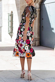 Floral Applique Slit Midi Dress