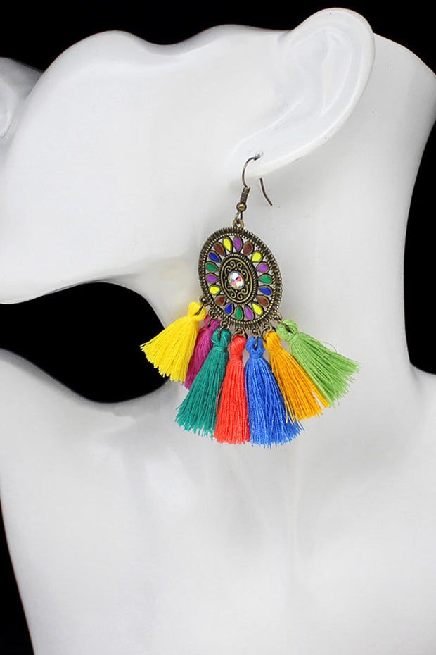 Vintage Colorful Tassel Dream Catcher Earrings Jewelry