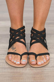 Summer Cross-Tied Zipper Flat Sandals