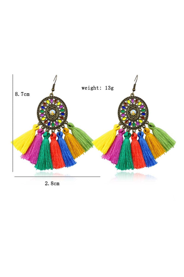 Vintage Colorful Tassel Dream Catcher Earrings Jewelry