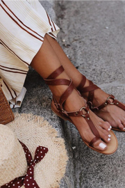 Buckle Flat Heel Sandals Toe Ring