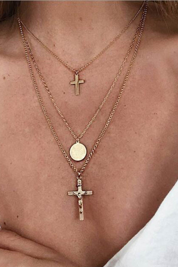 Cross Multi-Layered Adjustable Strap Necklace