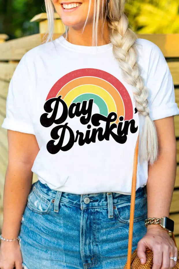 “Day Drinkin”Rainbow T-Shirt Tee