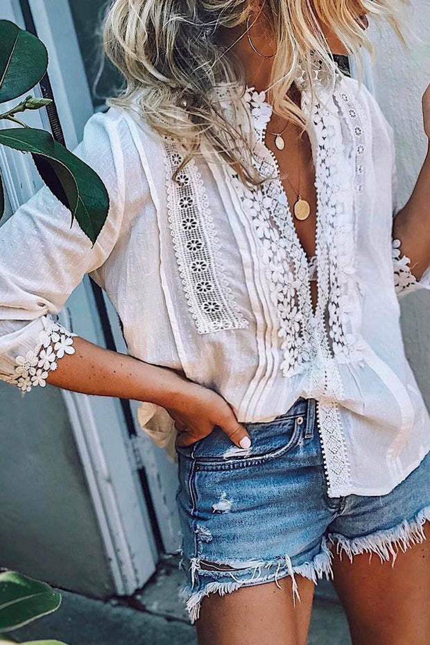 Straight Lace Patchwork White Shirt