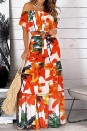 Off Shoulder All Print Maxi Dress