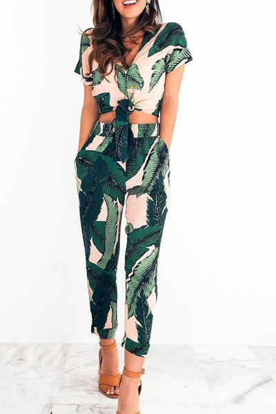 Leaves Pattern Two-Piece Outfits