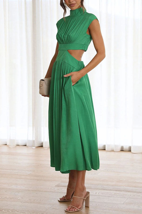 Light of My Life Cutout Waist Pocketed Vacation Midi Dress