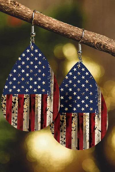 American Flag Star Water Drop Earrings